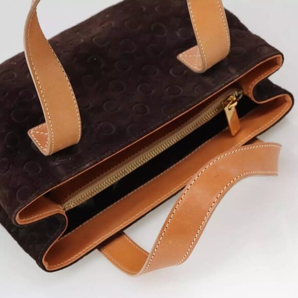 CELINE C Macadam Canvas Hand Bag Suede Brown Gold Auth - Picture 9 of 16